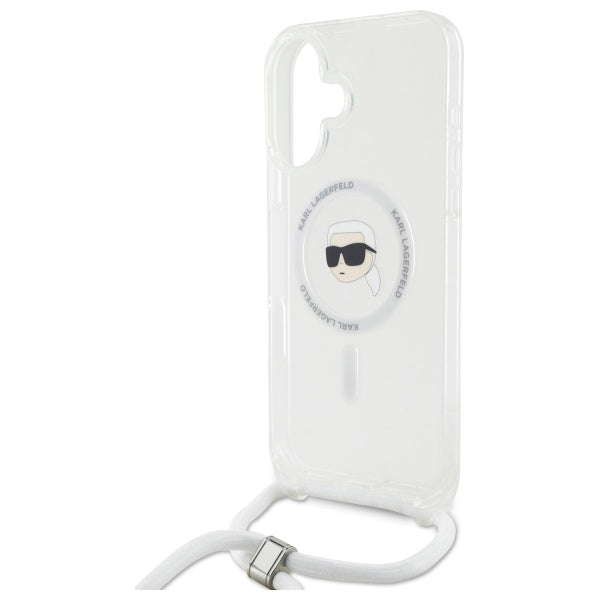Husa de protectie Karl Lagerfeld IML Crossbody MagSafe (KLHMP16SHCKHNT) compatibil cu iPhone 16, Transparent Karl Head