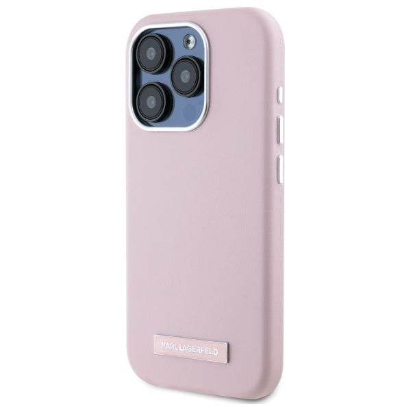 Husa de protectie Karl Lagerfeld Leather MagSafe (KLHMP15LPGMSRPP)- iPhone 15 Pro compatibil cu Pink FW Metal Plate