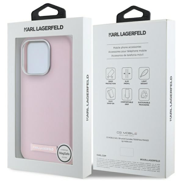 Husa de protectie Karl Lagerfeld Leather MagSafe (KLHMP15LPGMSRPP)- iPhone 15 Pro compatibil cu Pink FW Metal Plate