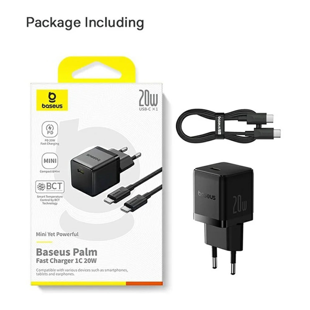 Incarcator Baseus (P10111602113-01), USB-C, PD 20W, 1m, Negru