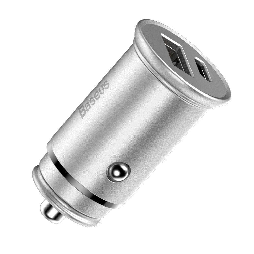 Incarcator Baseus Car Circular Metal (CCALL-BS0S), Type-C, USB, PPS 30W, Multi Protocol, Argintiu