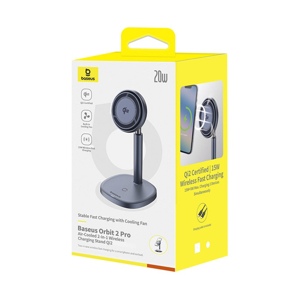 Incarcator Baseus Magnetic Wireless Orbit 2 Pro (P10273500813-00), Cooling Fast Charger for Phone, Earbuds, 20W, Gri Spatial