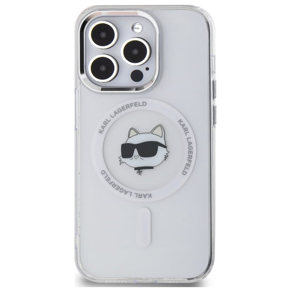 Husa de protectie Karl Lagerfeld IML MagSafe (KLHMP14LHLSCHH) compatibil cu iPhone 14 Pro, Alb Metal Choupette`S Head