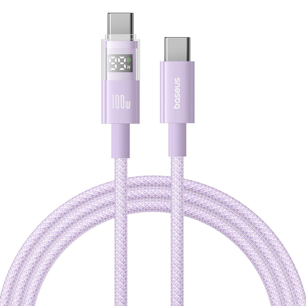 Cablu Baseus Display 2 (P10382702511-00), Fast Charging, Type-C to Type-C, Digital Display, 100W, 1m, Nebula Purple