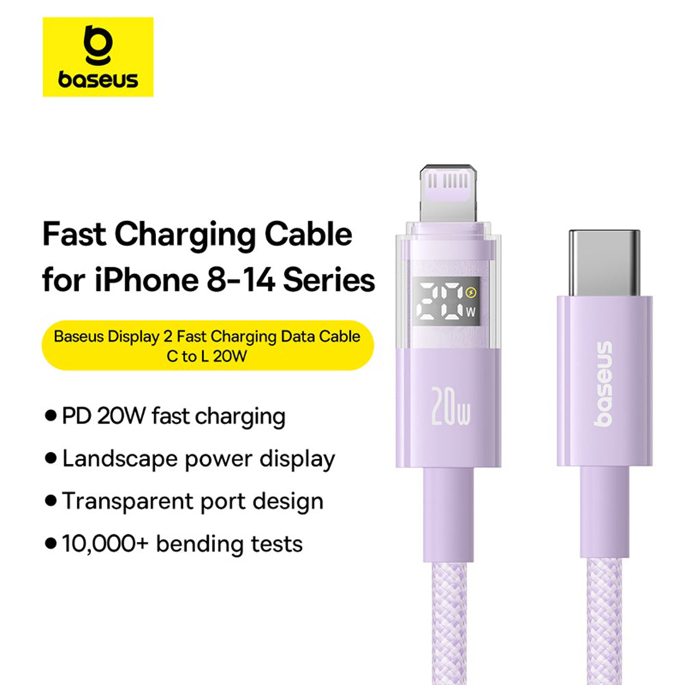 Cablu Baseus Display 2 (P10382703511-01), Fast Charging, Type-C, Lightning, Digital Display, 20W, 2m, Nebula Purple