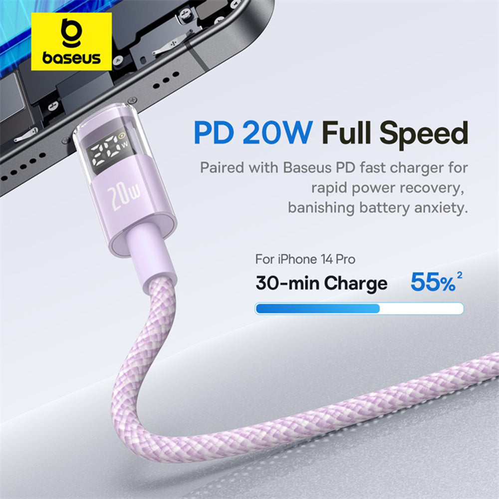Cablu Baseus Display 2 (P10382703511-01), Fast Charging, Type-C, Lightning, Digital Display, 20W, 2m, Nebula Purple