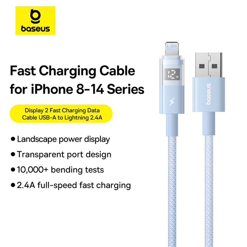 Cablu Baseus Display 2 (P10382700311-00), USB to Lightning, Fast Charging, Digital Display, 2.4A, 1m, Galaxy Blue