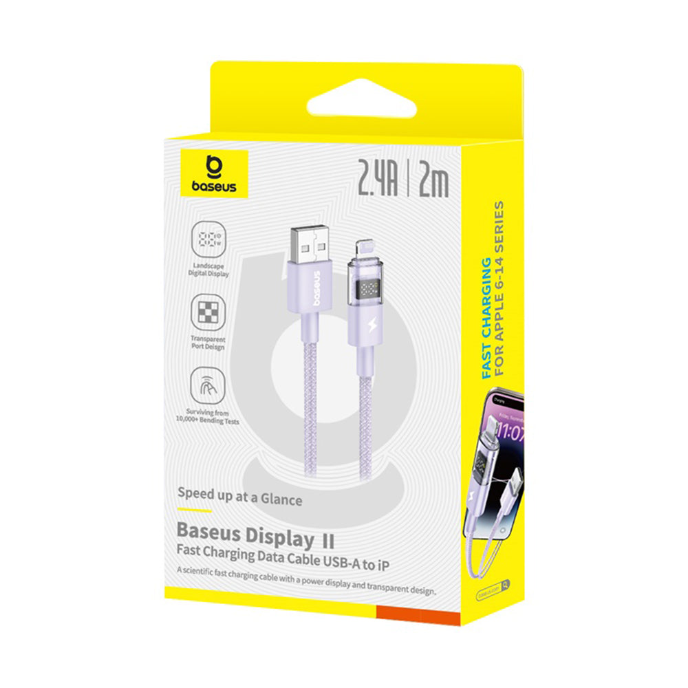 Cablu Baseus Display 2 (P10382700511-01), USB to Lightning, Fast Charging, Digital Display, 2.4A, 2m, Nebula Purple