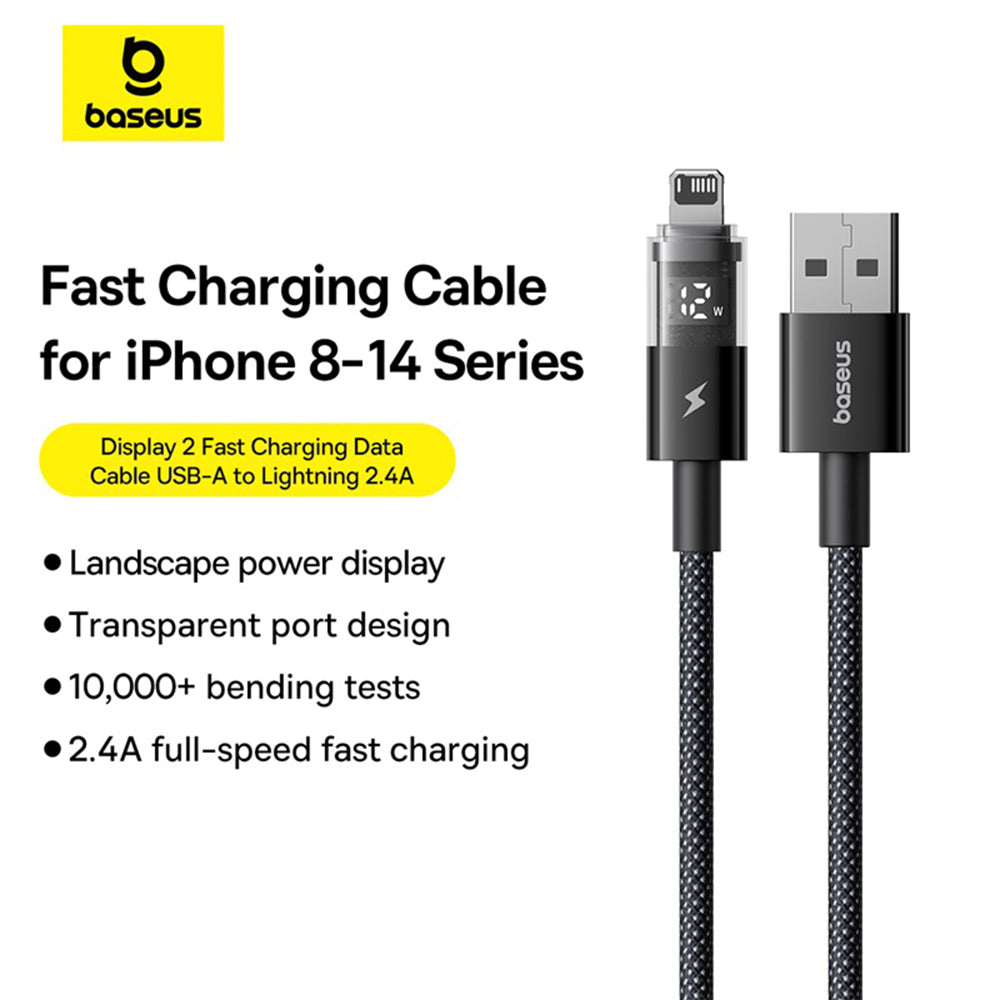 Cablu Baseus Display 2 (P10382700121-01), USB to Lightning, Fast Charging, Digital Display, 2.4A, 2m, Negru Cosmic