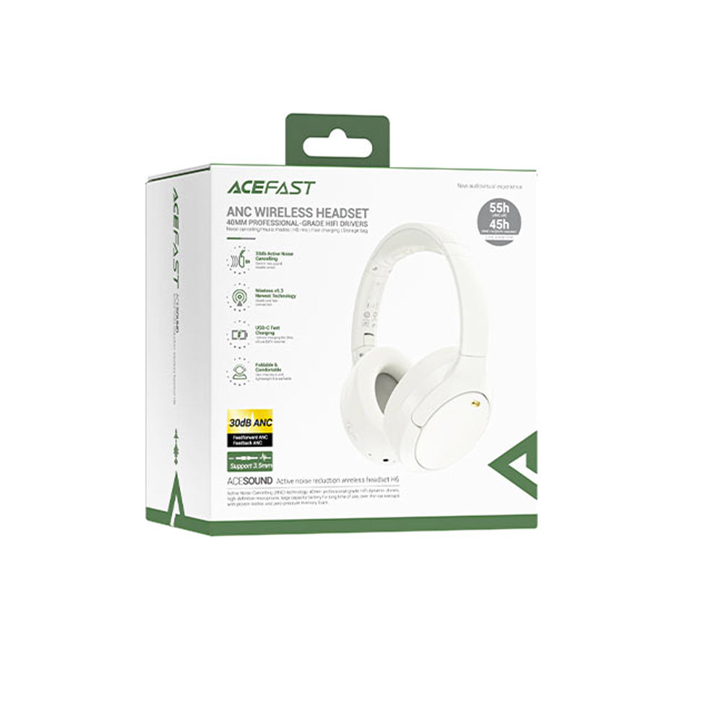 Casti Acefast Wireless Headset (H6), Type-C, Bluetooth 5.3, Active Noise Reduction, IPX4, 500mAh, Hi-Fi Sound, Alb