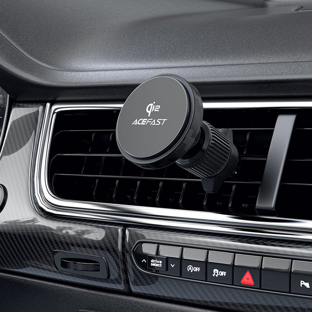 Suport Acefast with Wireless Charging (D33), for iPhone, Magnetic Grip, for Air Vent, Qi2, LED Light, 15W, Negru