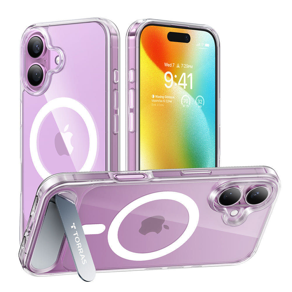 Husa de protectie Torras Pstand MagSafe compatibil cu iPhone 16 Plus, Transparent