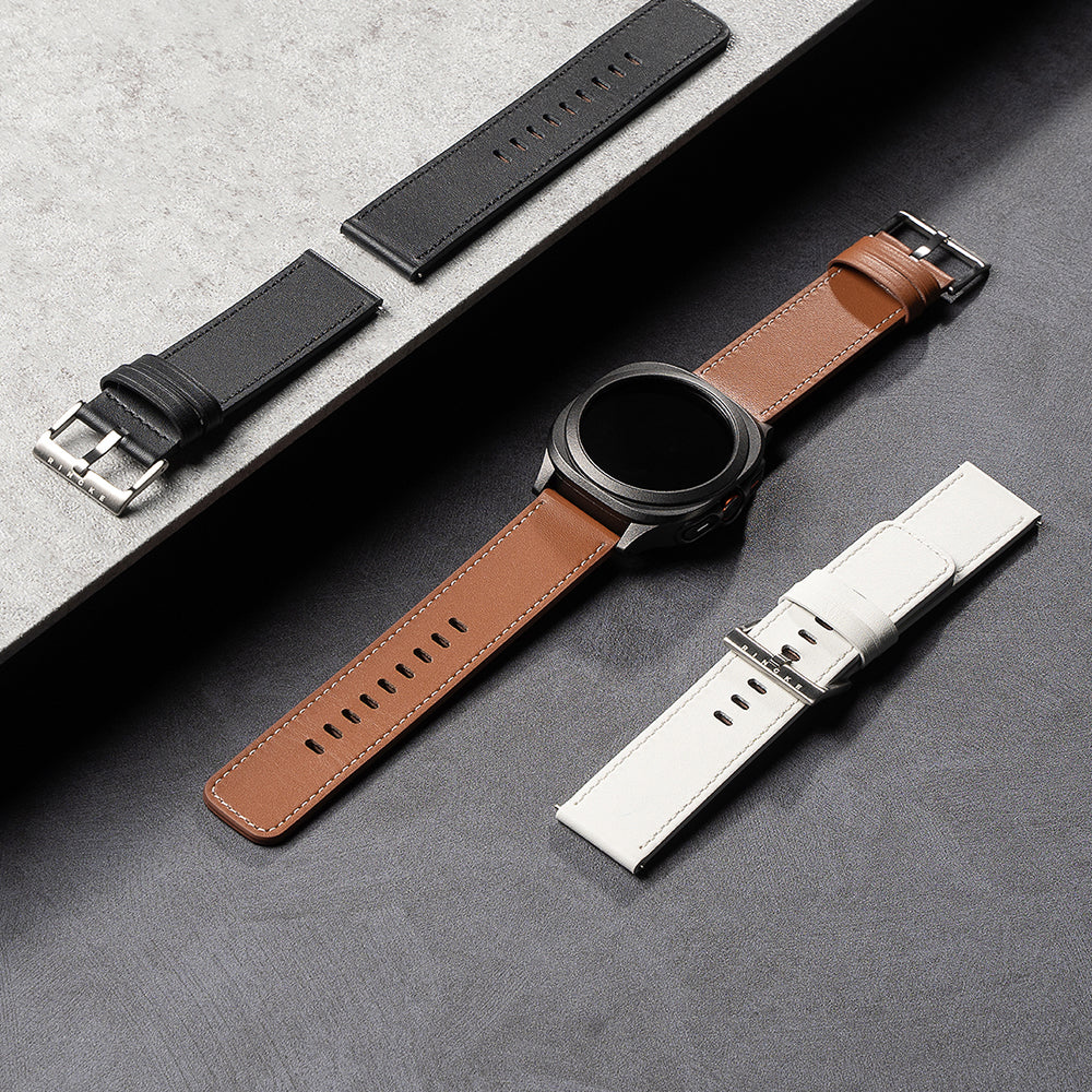 Accesoriu smartwatch Ringke Leather One Basic Bold 24mm compatibil cu Fossil Hybrid / Mobvoi TicWatch Pro 5 / Suunto 9 / Suunto 9 Baro / Suunto D5, Alb
