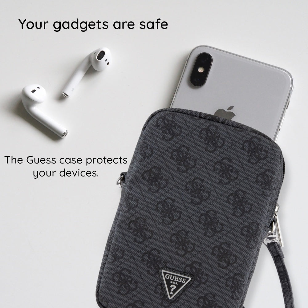 Geanta Guess Universal Phone Pouch Zip Triangle 4G (GUWBZPGSTEGK), Universal, Adjustable Strap, Zip Closure, Negru