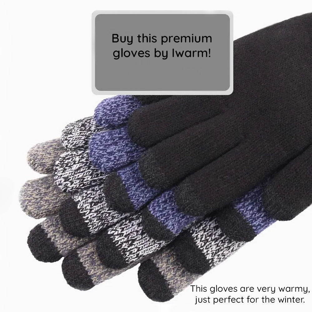 Iwarm Gloves (ST0018), Premium Wool, with Non-slip Details, Size 23cm, Negru / Grey