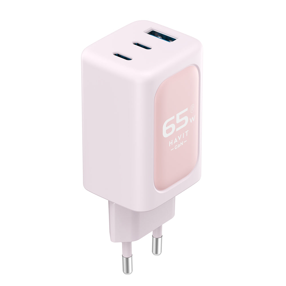 Incarcator Havit (UC260 EU), 2x USB-C, USB, 65W, Roz