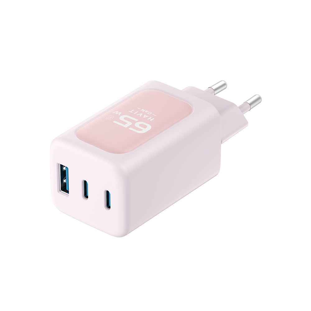 Incarcator Havit (UC260 EU), 2x USB-C, USB, 65W, Roz