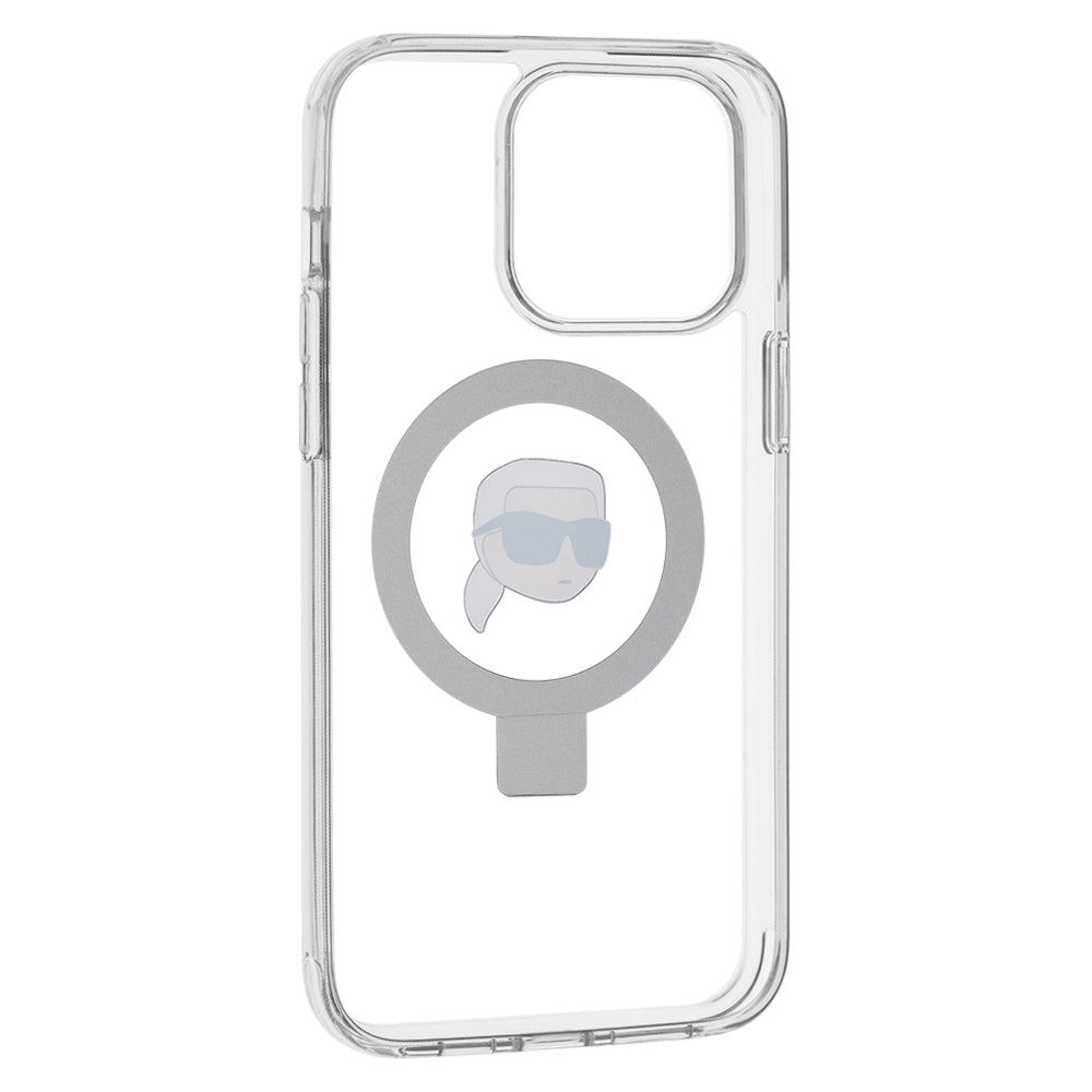 Husa de protectie Karl Lagerfeld Hardcase Ring Stand MagSafe (KLHMP15XHMRSKHH) compatibil cu iPhone 15 Pro Max, Alb Karl Head