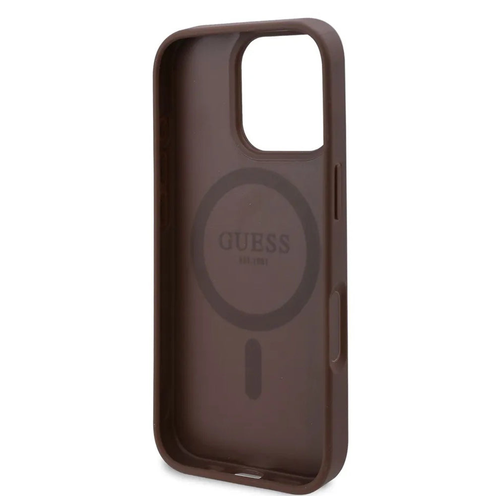 Guess Hardcase 4G Flower Print MagSafe barna tok iPhone 16 Pro Max készülékhez