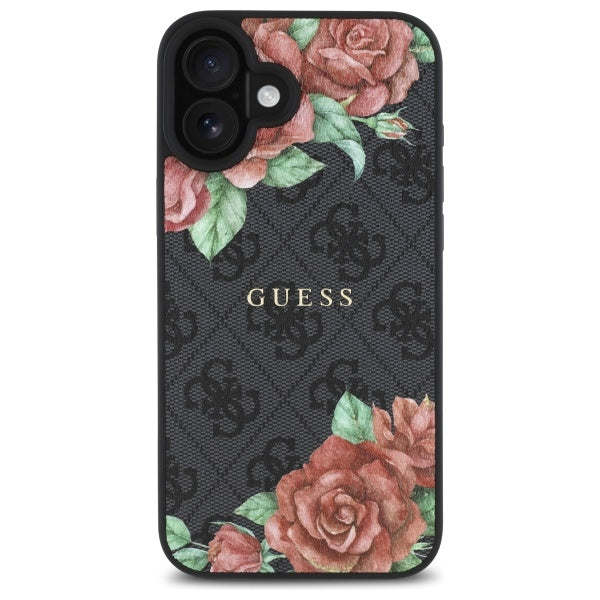 Husa de protectie Guess Hardcase 4G Flower Print MagSafe (GUHMP16SP4ROPEMCK) compatibil cu iPhone 16, Negru