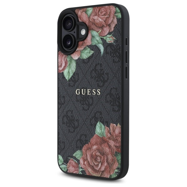 Husa de protectie Guess Hardcase 4G Flower Print MagSafe (GUHMP16SP4ROPEMCK) compatibil cu iPhone 16, Negru