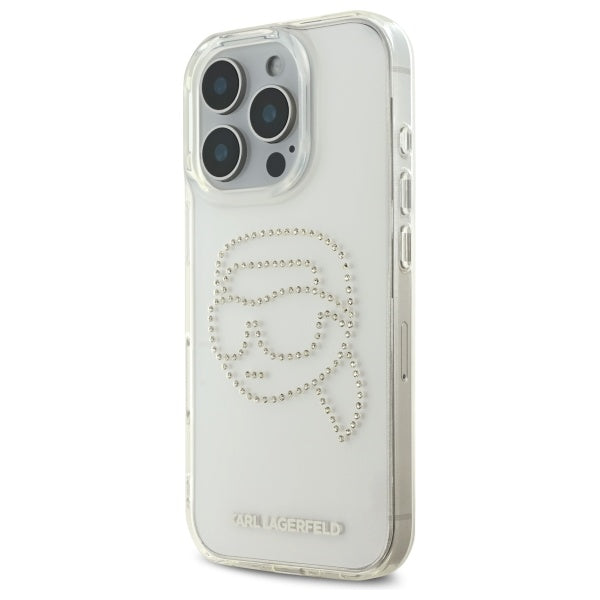 Husa de protectie Karl Lagerfeld IML Rhinestones (KLHCP16XHKHDCELT) compatibil cu iPhone 16 Pro Max, Transparent Karl Head