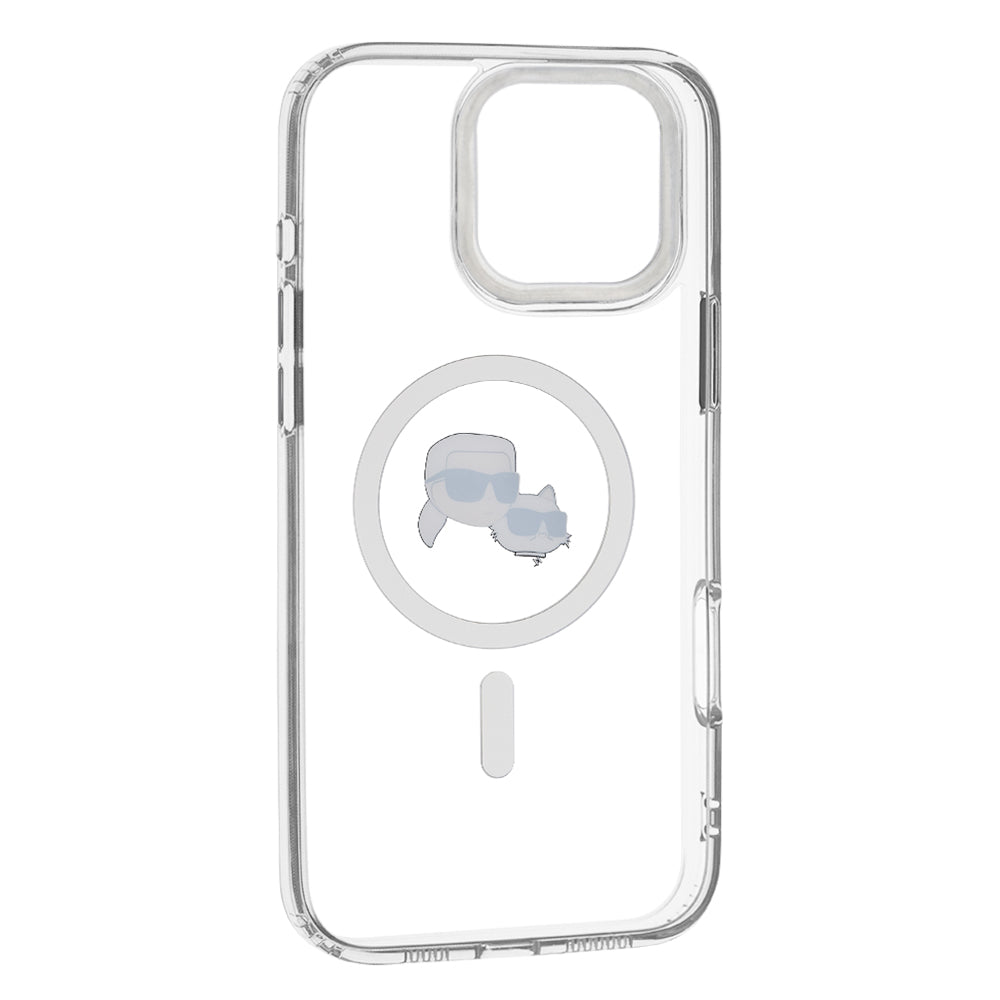 Husa de protectie Karl Lagerfeld IML MagSafe (KLHMP16LHLSKCH) compatibil cu iPhone 16 Pro, Alb Metal Karl&Choupette Head