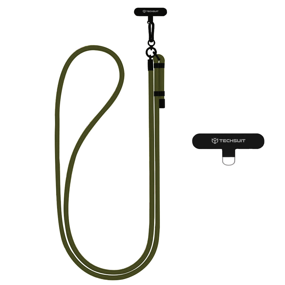 Suport Techsuit Rope Crossbody Strap (RCS1-06), for Phones, Carabiner, Nylon Braided, Durable, Adjustable, Moss Green