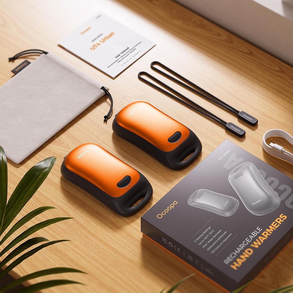 Ocoopa Hand Warmer UT4 Urban (UT3061- OG), USB-C, IP45, Adjustable Heat, Magnetic, with Strap, 2x 3000mAh, Portocaliu
