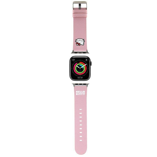 Curea smartwatch Hello Kitty Strap Leather Kitty Head (HKAWMPGKHP) compatibil cu Apple Watch 1/2/3/4/5/6/7/8/9/10/SE/SE 2 (38/40/41/42mm), Roz