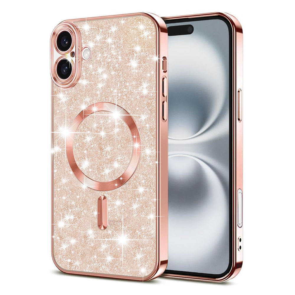 Husa de protectie Techsuit Luxury Glitter MagSafe compatibil cu iPhone 16 Plus, Roz Auriu