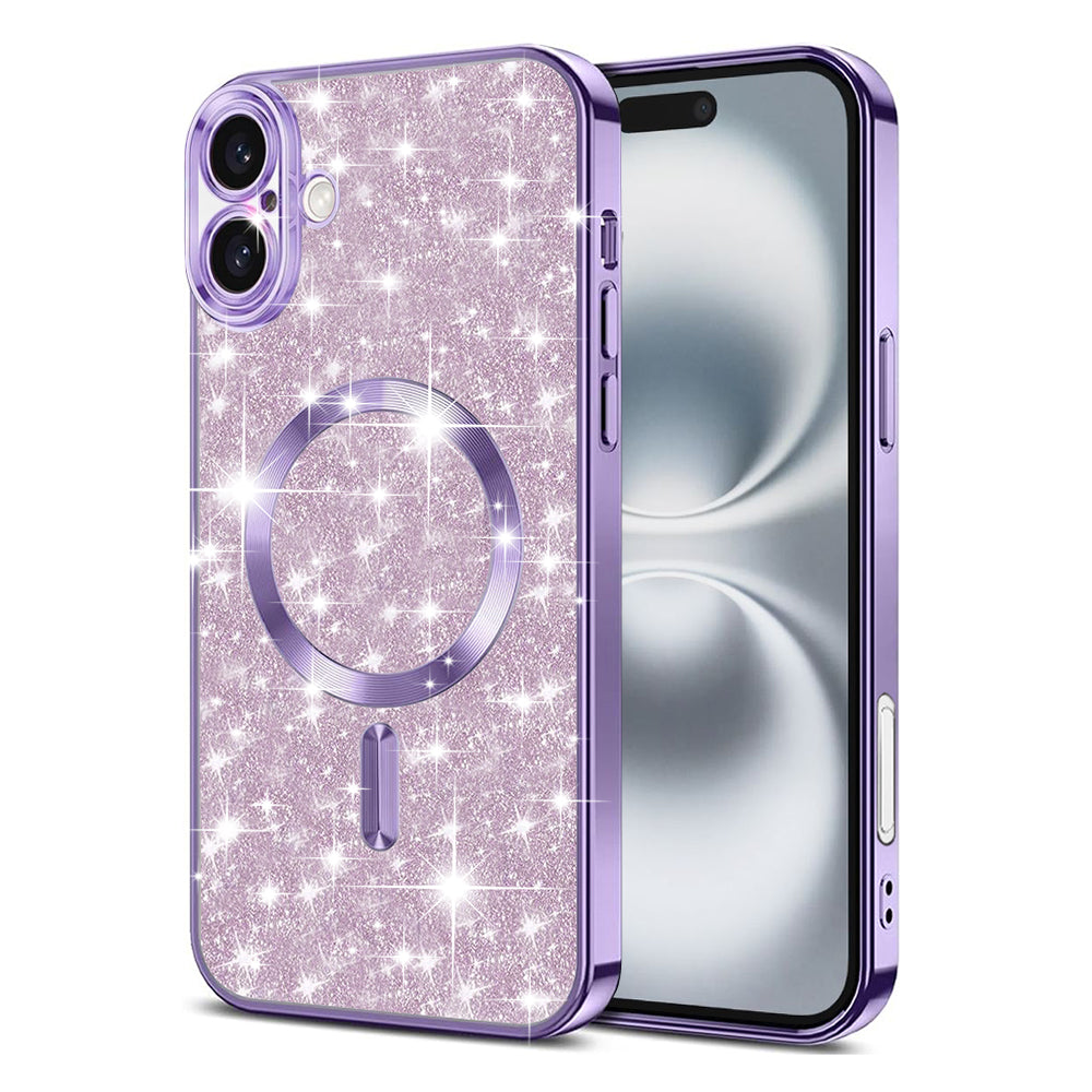 Husa de protectie Techsuit Luxury Glitter MagSafe compatibil cu iPhone 16, Mov Deschis