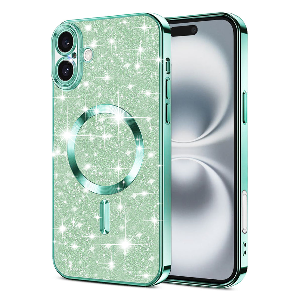 Husa de protectie Techsuit Luxury Glitter MagSafe compatibil cu iPhone 16, Verde Deschis