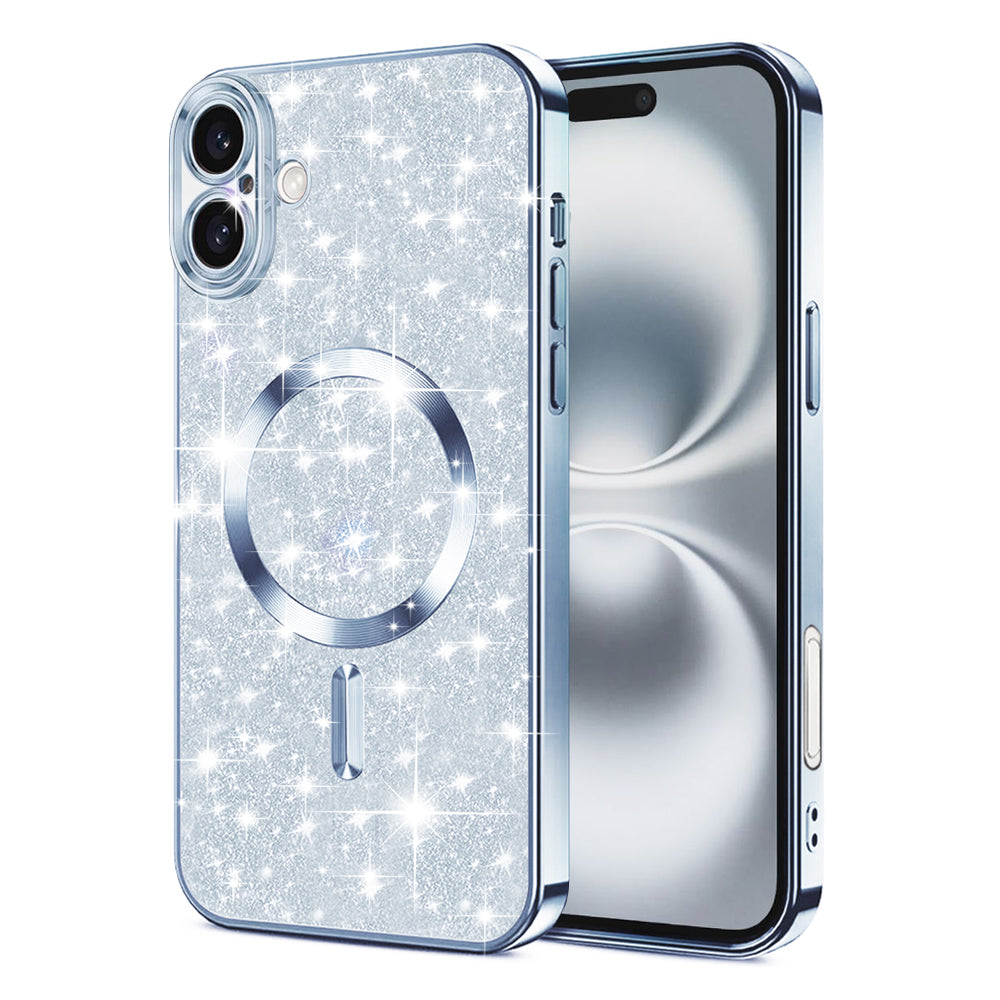 Husa de protectie Techsuit Luxury Glitter MagSafe compatibil cu iPhone 16, Albastru Deschis