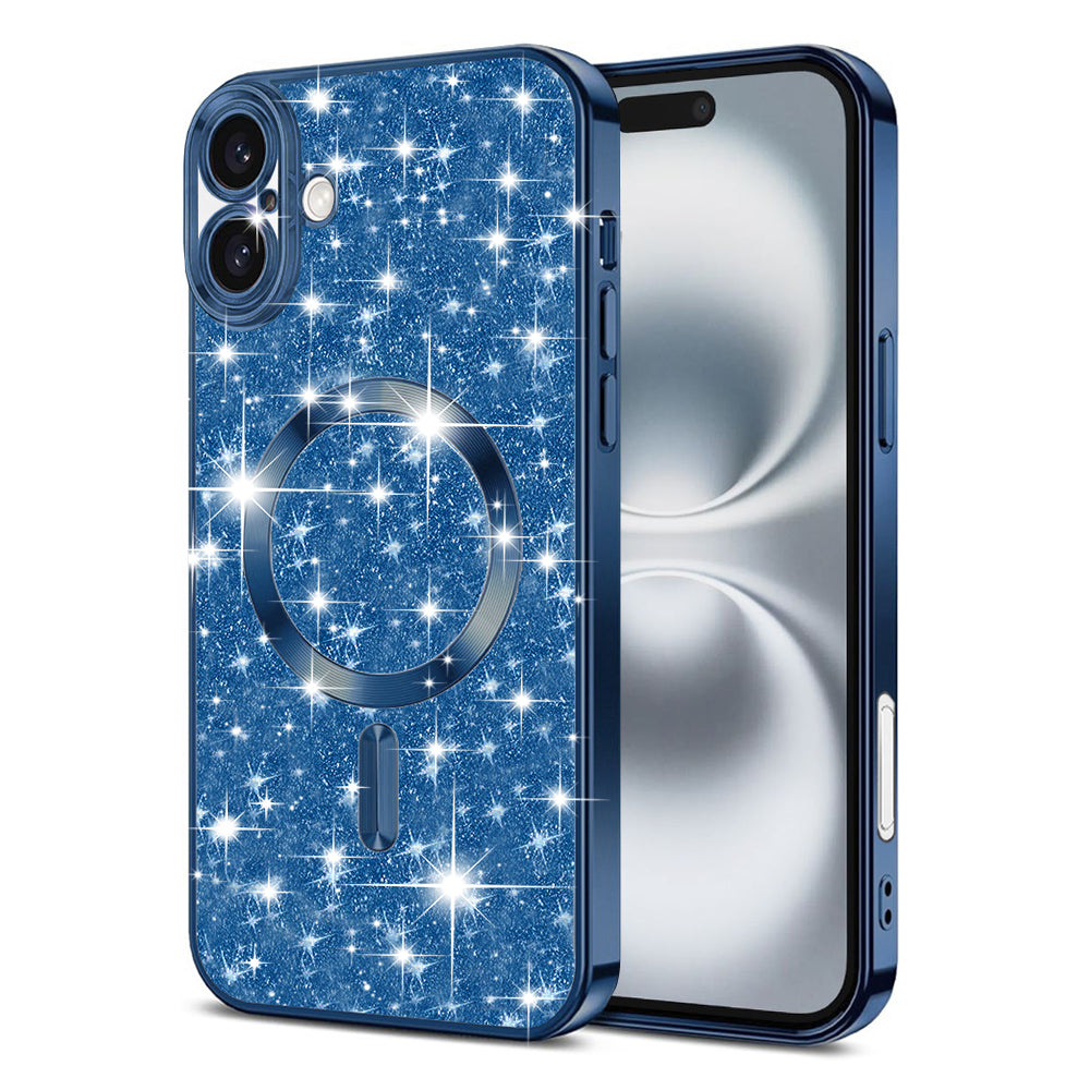 Husa de protectie Techsuit Luxury Glitter MagSafe compatibil cu iPhone 16, Albastru Inchis