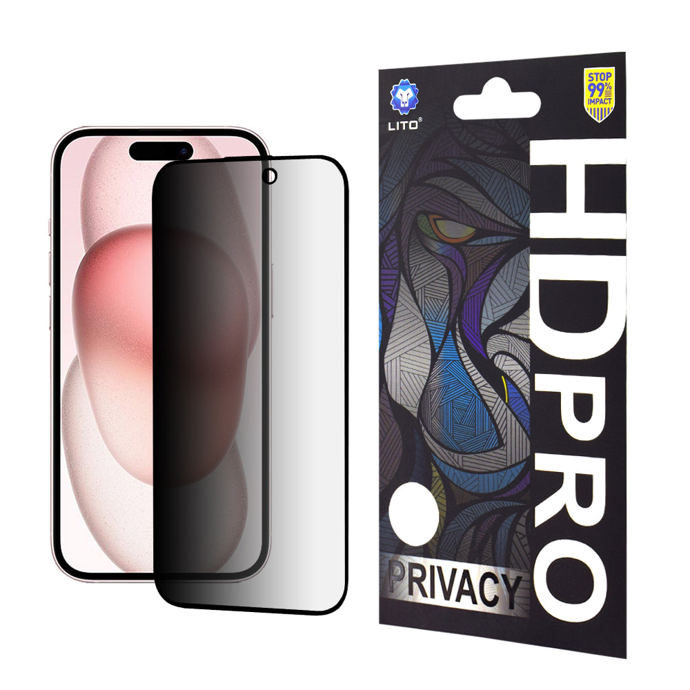 Folie de protectie Lito HD Pro Privacy compatibil cu iPhone 15, Negru