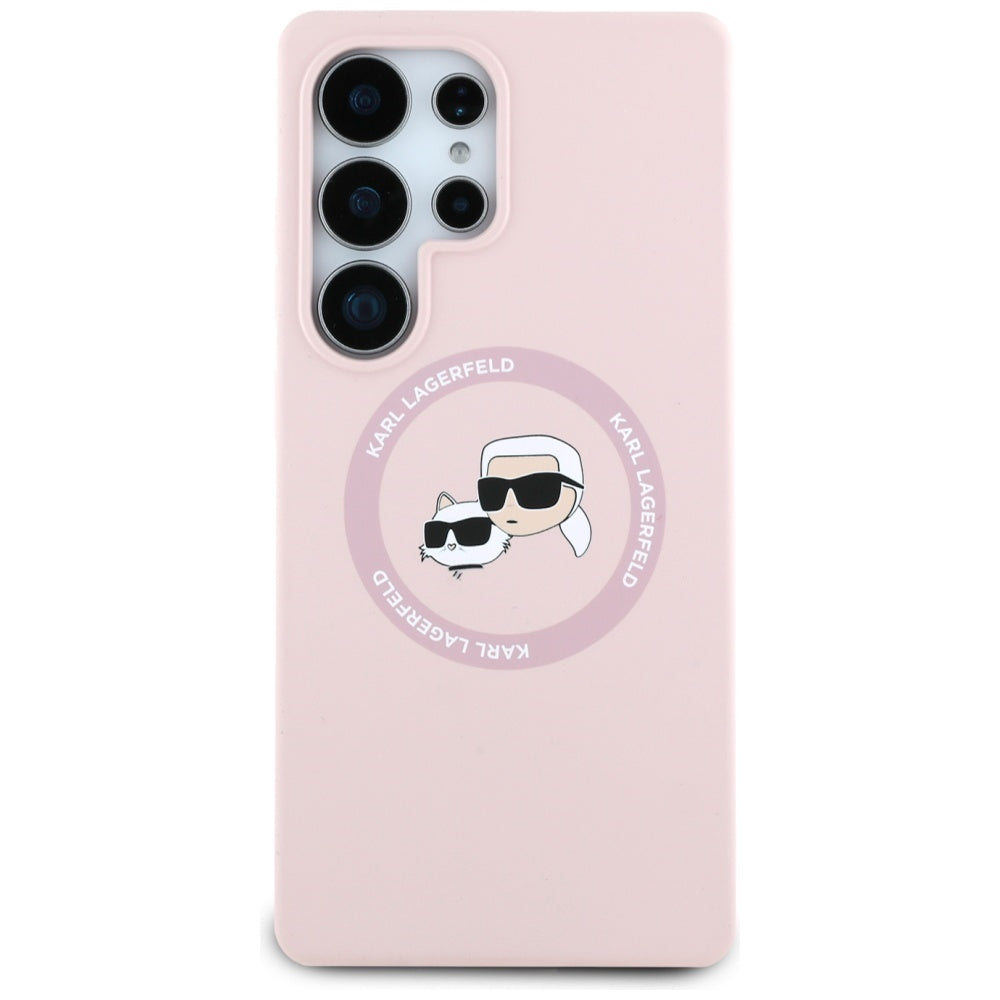 Husa de protectie Karl Lagerfeld Silicone Double Heads MagSafe (KLHMS25LSKCHTCP) compatibil cu Samsung Galaxy S25 Ultra, Roz
