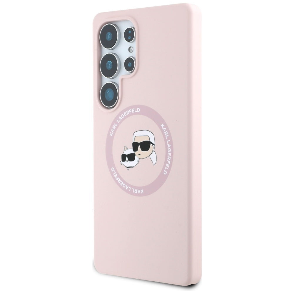 Husa de protectie Karl Lagerfeld Silicone Double Heads MagSafe (KLHMS25LSKCHTCP) compatibil cu Samsung Galaxy S25 Ultra, Roz
