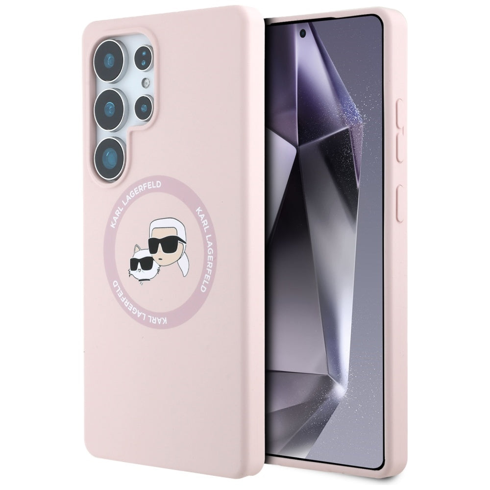 Husa de protectie Karl Lagerfeld Silicone Double Heads MagSafe (KLHMS25LSKCHTCP) compatibil cu Samsung Galaxy S25 Ultra, Roz