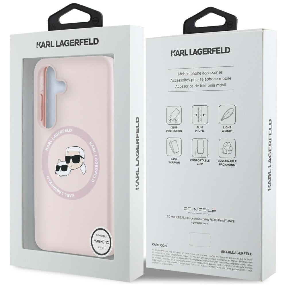 Husa de protectie Karl Lagerfeld Silicone Double Heads MagSafe (KLHMS25SSKCHTCP) compatibil cu Samsung Galaxy S25, Roz