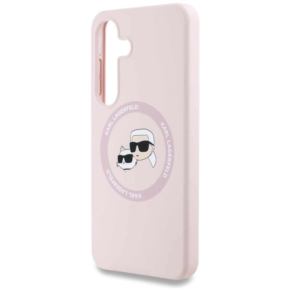 Husa de protectie Karl Lagerfeld Silicone Double Heads MagSafe (KLHMS25SSKCHTCP) compatibil cu Samsung Galaxy S25, Roz