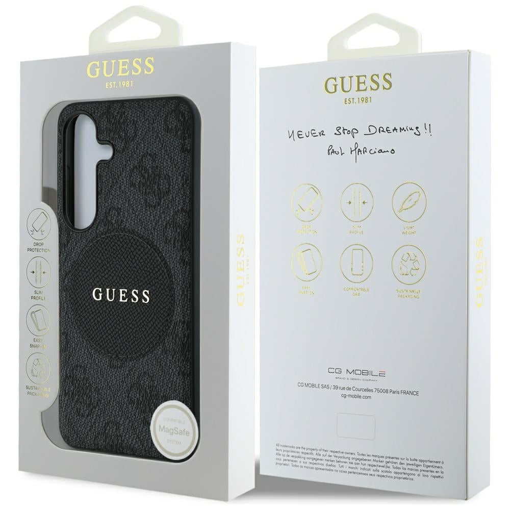 Husa de protectie Guess 4G Circle Classic Logo MagSafe (GUHMS25SP4PGRSGK) compatibil cu Samsung Galaxy S25, Negru