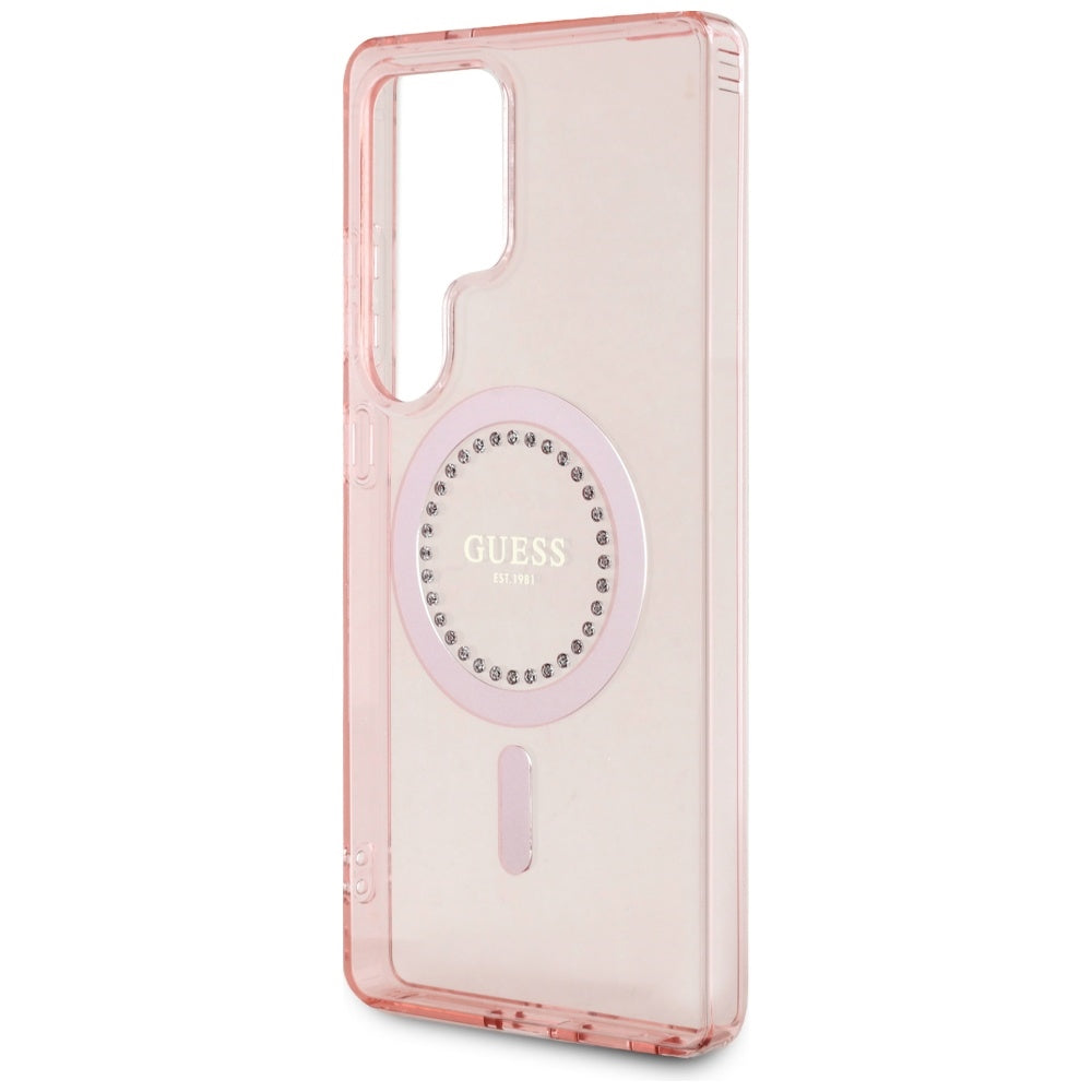 Husa de protectie Guess IML Rhinestones MagSafe (GUHMS25LPFTDTEP) compatibil cu Samsung Galaxy S25 Ultra, Roz