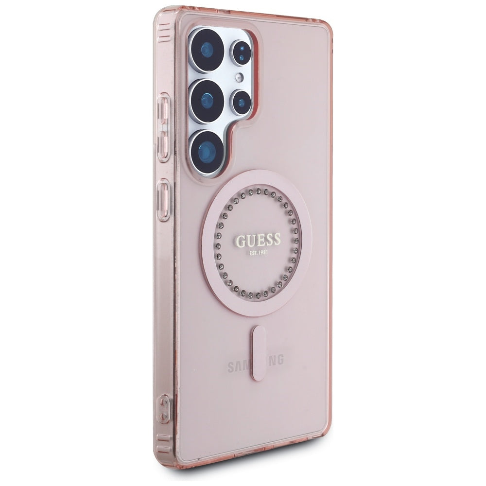 Husa de protectie Guess IML Rhinestones MagSafe (GUHMS25LPFTDTEP) compatibil cu Samsung Galaxy S25 Ultra, Roz