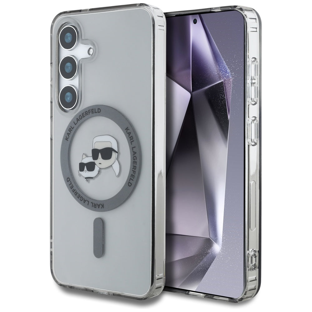 Husa de protectie Karl Lagerfeld IML MagSafe (KLHMS25SHLSKCK) compatibil cu Samsung Galaxy S25, Metal Karl&Choupette Heads
