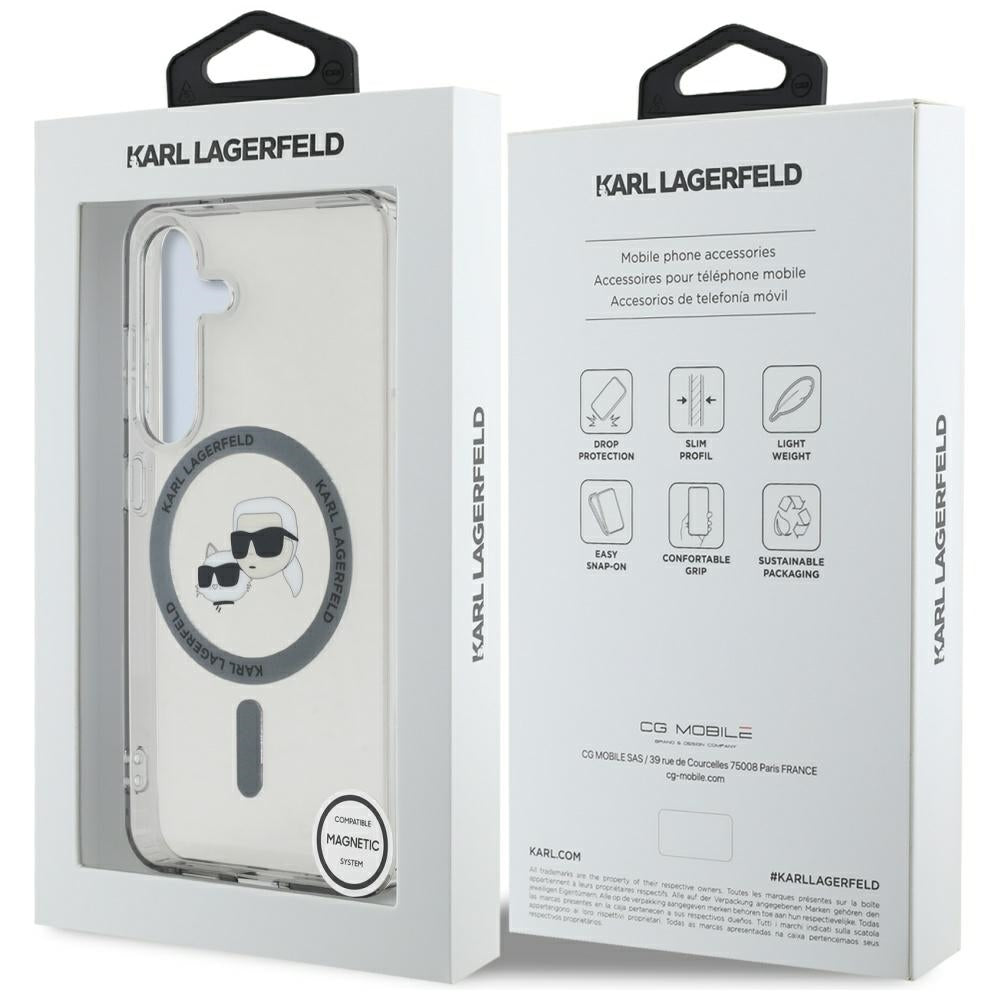 Husa de protectie Karl Lagerfeld IML MagSafe (KLHMS25SHLSKCK) compatibil cu Samsung Galaxy S25, Metal Karl&Choupette Heads