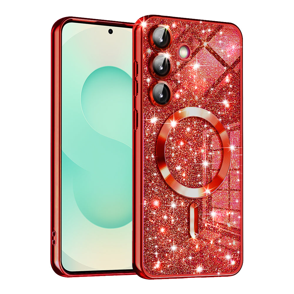 Husa de protectie Techsuit Luxury Glitter MagSafe compatibil cu Samsung Galaxy S25 Plus, Roșu