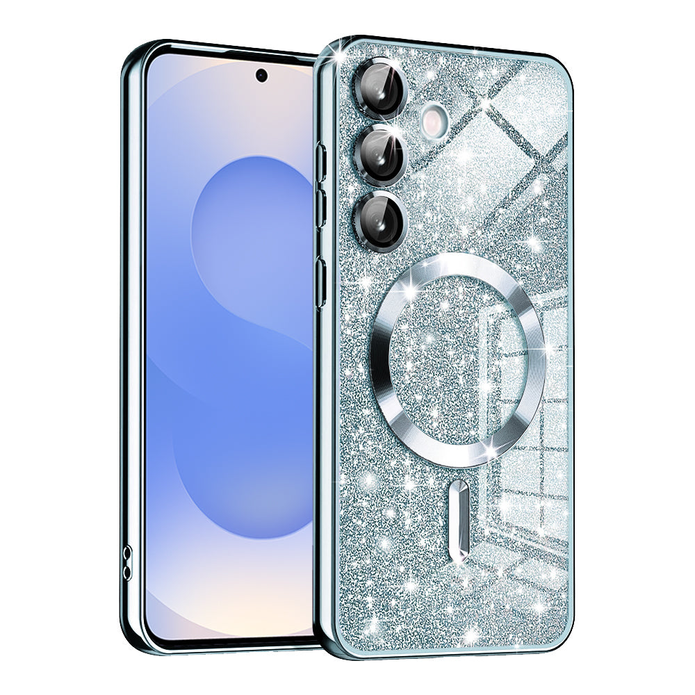 Husa de protectie Techsuit Luxury Glitter MagSafe compatibil cu Samsung Galaxy S25, Albastru Deschis