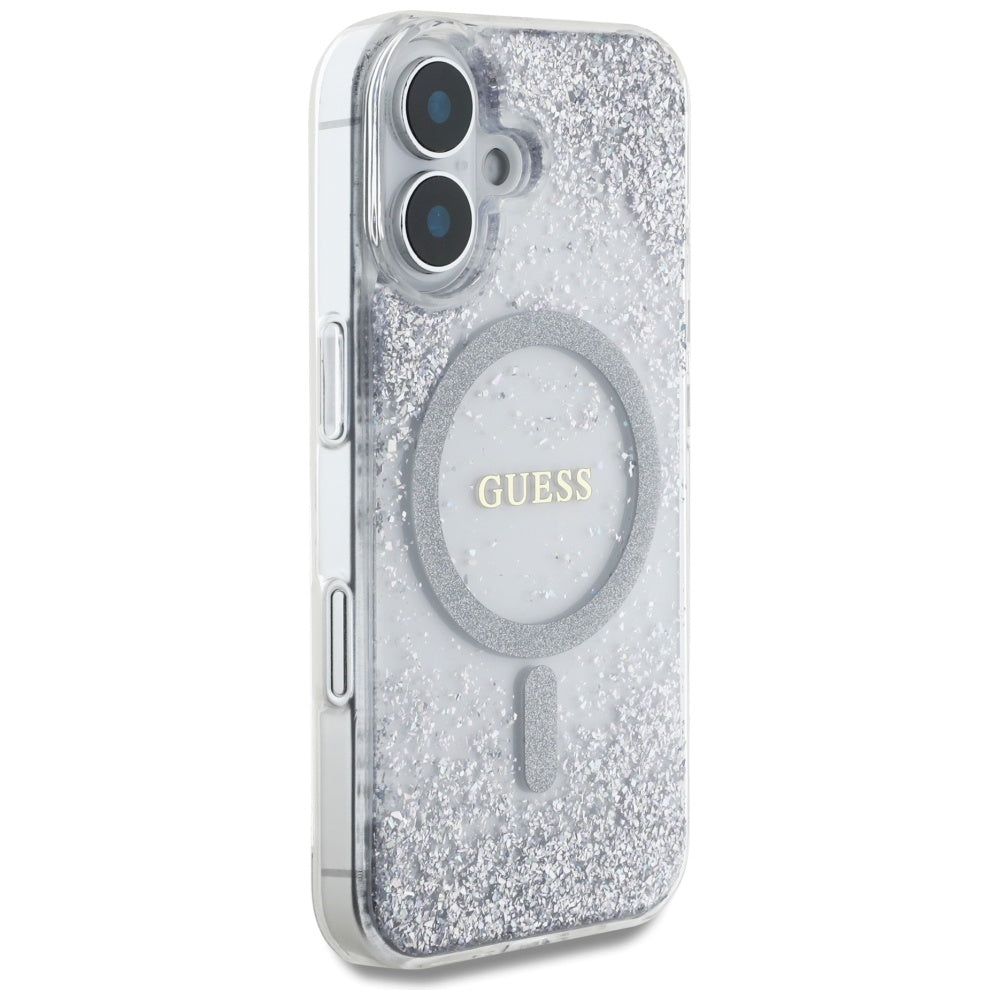Husa de protectie Guess Hardcase Resin Gradient Glitter MagSafe (GUHMP16SRGRGES) compatibil cu iPhone 16, Argintiu