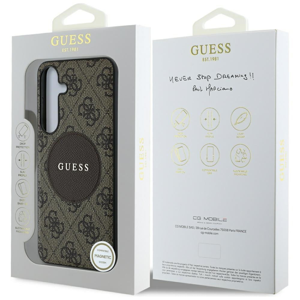 Husa de protectie Guess 4G Circle Classic Logo MagSafe (GUHMS25MP4PGRSGW) compatibil cu Samsung Galaxy S25 Plus, Maro